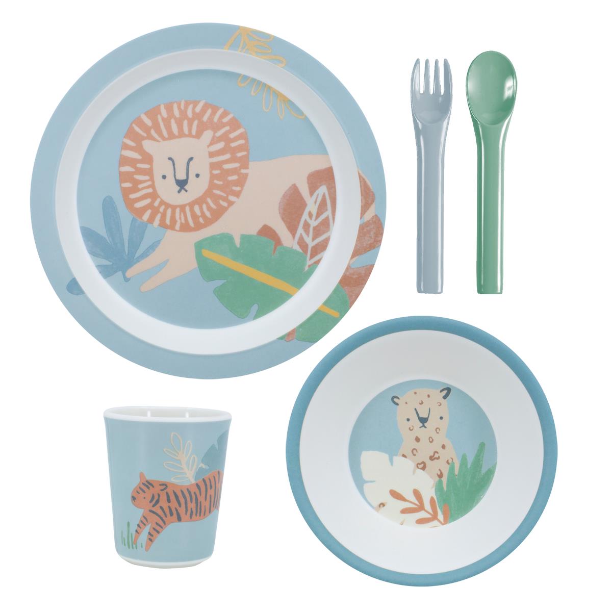 Sebra Melamin Geschirr-Set Wildlife, eucalyptus blue
