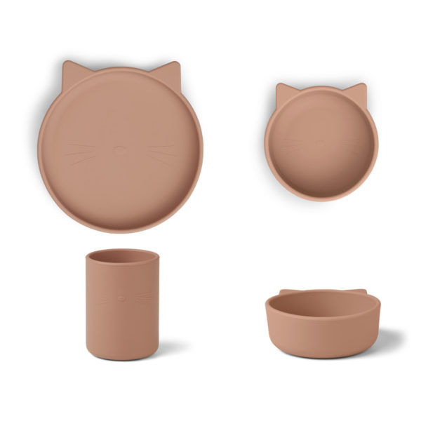 Liewood Cyrus Silikon Geschirr-Set Junior „Cat dark rose“, 3er-Set