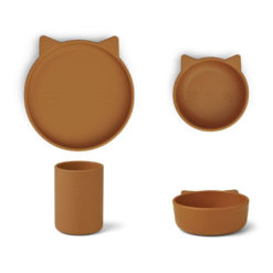 Liewood Cyrus Silikon Geschirr-Set Junior „Cat mustard“, 3er-Set