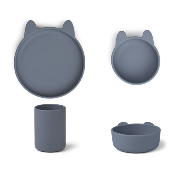 Liewood Cyrus Silikon Geschirr-Set Junior „Rabbit blue wave“, 3er-Set