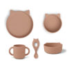 Liewood Vivi Silikon Geschirr-Set „Cat dark rose“, 4er-Set
