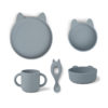 Liewood Vivi Silikon Geschirr-Set „Rabbit sea blue“, 4er-Set