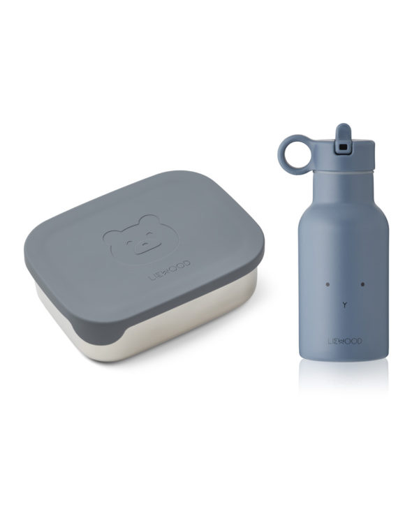 Liewood Joni Lunchbox-Set „Mr. Bear blue wave : Rabbit blue wave mix“ inkl. Anker Trinkflasche