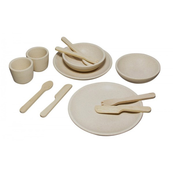PlanToys Spielzeug Geschirr-Set aus Holz, natur