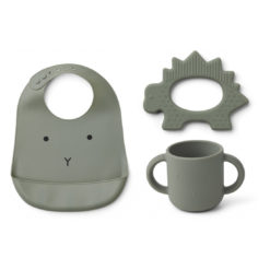 Liewood Carol Geschirr und Lätzchen-Set „Faune green mix“ aus Silikon, 3er-Set