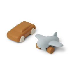 Liewood Kevin Auto und Flugzeug-Set „Mustard : sea blue mix“ aus Silikon, 2er-Set