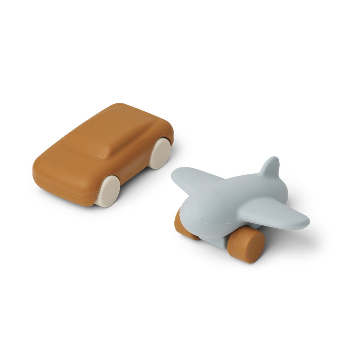 Liewood Kevin Auto und Flugzeug-Set „Mustard : sea blue mix“ aus Silikon, 2er-Set