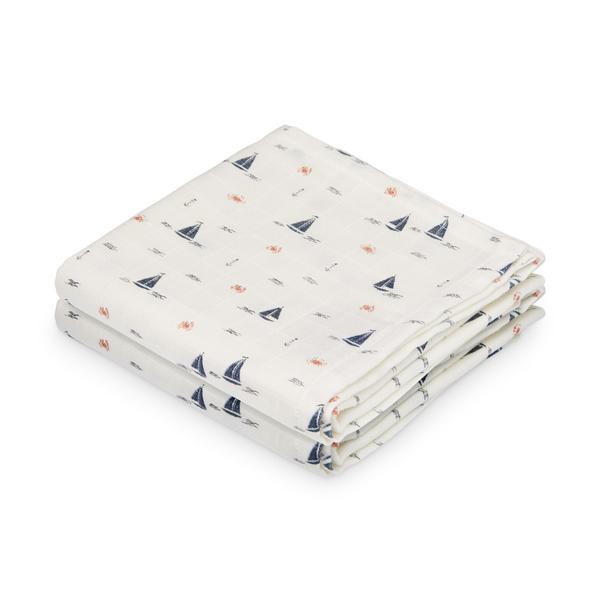 DELISTED Cam Cam Musselintuch „Sailboats“, 2er-Set, GOTS, 70x70cm
