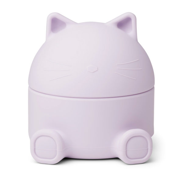 Liewood Murphy Schmuckbox mit Deckel „Cat light lavender“, Silikon, 14cm 01