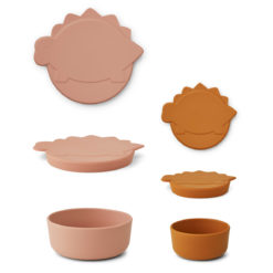 Liewood Olav Snackbox Dino „dark rose : mustard mix“, 2er-Set