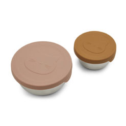 Liewood Fiby Snackbox-Set „Cat dark rose mix“, Edelstahl mit Silikon-Deckel
