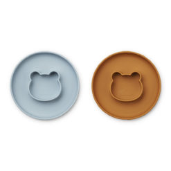 Liewood Gordon 2-in-1 Kinderteller mit Schalen „Mr. Bear sea blue:mustard mix“ 01