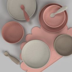Cam Cam Silikon-Tischset „Dusty Rose“ mit Geschirr