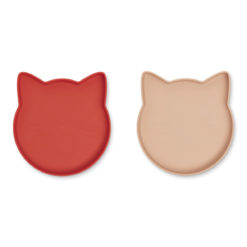 Liewood Marty Teller „Cat apple red : tuscany rose mix“, Silikon Kinderteller, 2er-Set 01