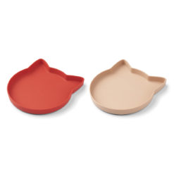 Liewood Marty Teller „Cat apple red : tuscany rose mix“, Silikon Kinderteller, 2er-Set 02
