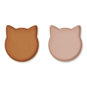 Liewood Marty Teller „Cat mustard : dark rose mix“, Silikon Kinderteller, 2er-Set 01