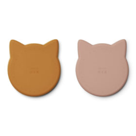Liewood Marty Teller „Cat mustard : dark rose mix“, Silikon Kinderteller, 2er-Set 03