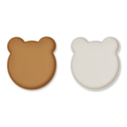 Liewood Marty Teller „Mr. Bear golden caramel : sandy mix“, Silikon Kinderteller, 2er-Set 01