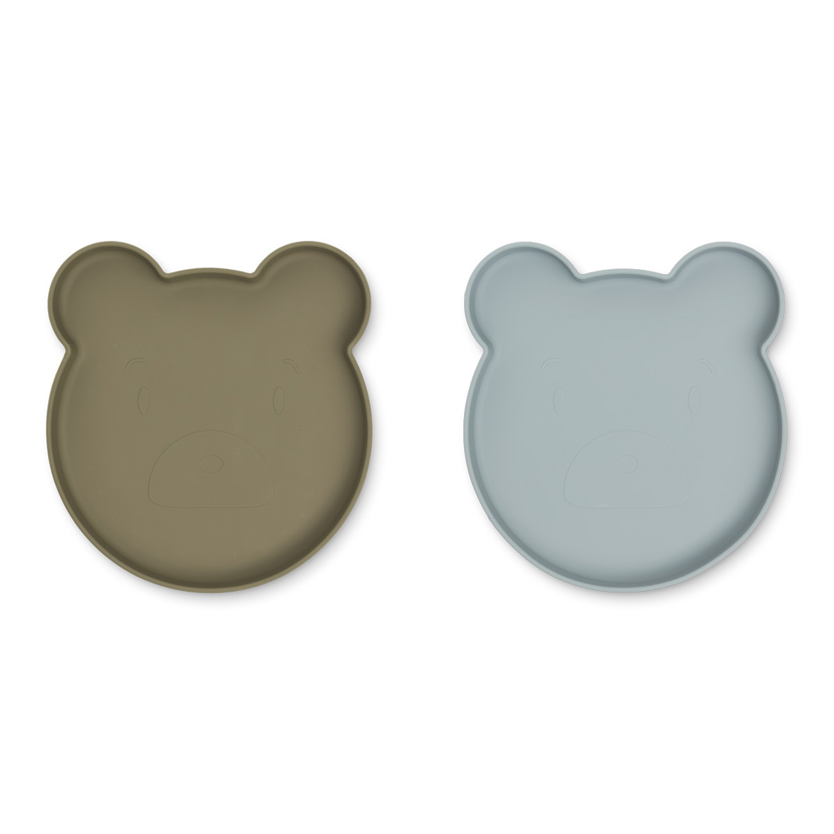 Liewood Marty Teller „Mr. Bear khaki : blue fog mix“, Silikon Kinderteller, 2er-Set 01