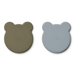Liewood Marty Teller „Mr. Bear khaki : blue fog mix“, Silikon Kinderteller, 2er-Set 03
