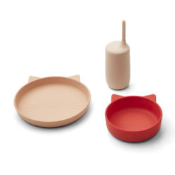 Liewood Nathan Silikon Geschirr-Set Junior „Cat apple red multi mix“, 4er-Set