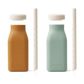 Liewood Erika Milchshake Flasche „Mustrad peppermint mix“ 230ml, 2er-Set, Silikon 02