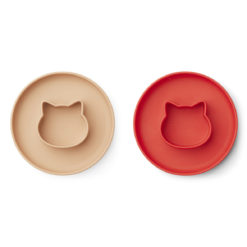 Liewood Gordon 2-in-1 Kinderteller mit Schalen „Cat apple red / tuscany rose mix“, Silikon, 2er-Set – Bild 2