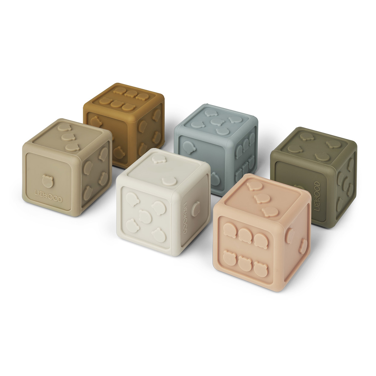 Liewood Spielzeugwürfel Gloria „Khaki multi mix, aus Silikon, 5x5cm 01