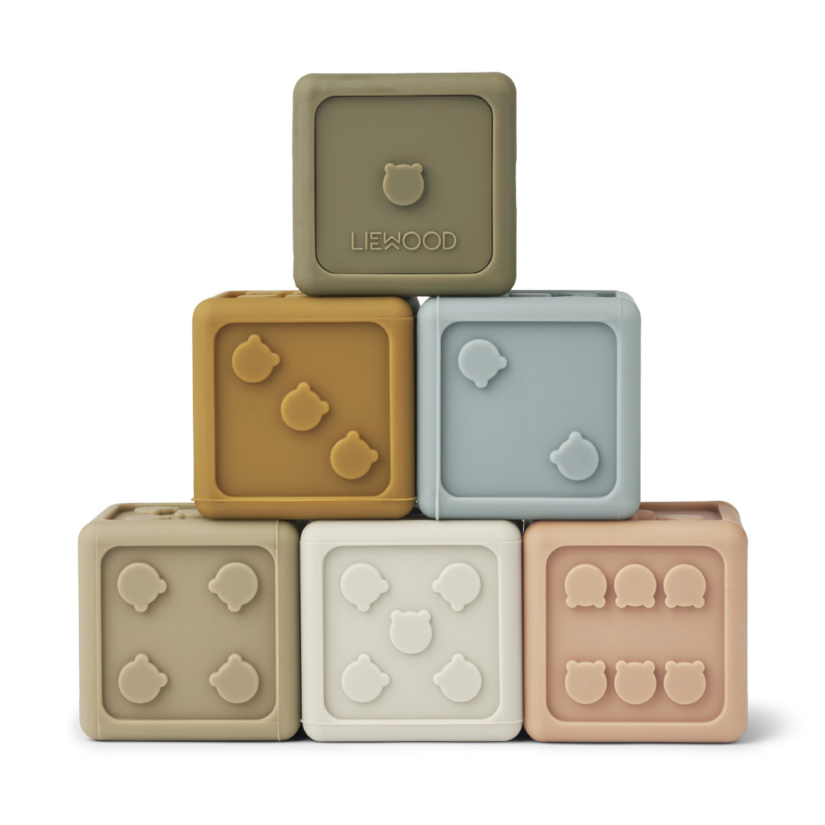 DELISTED Liewood Spielzeugwürfel Gloria „Khaki multi mix", aus Silikon, 5x5cm – Bild 2
