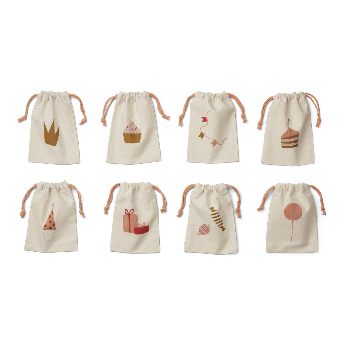 Liewood Stoffbeutel Darcey „Birthday multi mix“, Geschenkverpackung, 8er-Set, 12x18cm