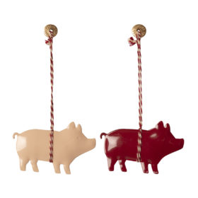 Maileg Weihnachtsbaumschmuck „Schwein“, Metall, 2er-Set, 4x7cm