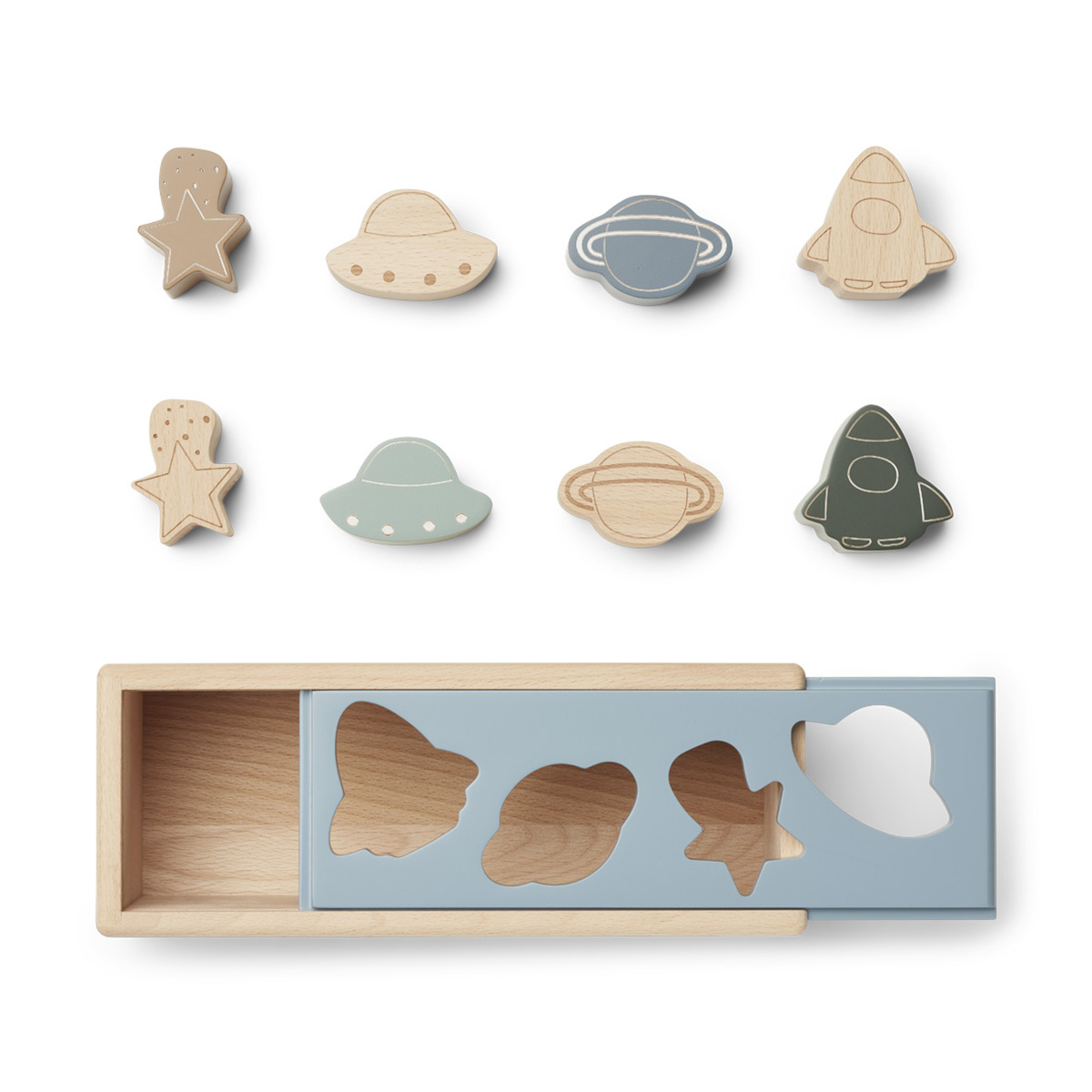 Liewood Midas Holzformen Puzzle Steckspiel „Space blue fog multi mix“ 02