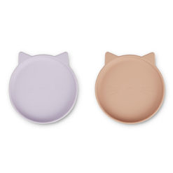 Liewood Olivia Teller „Cat light lavender rose mix“ aus Silikon, 2er-Set