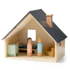 Sebra Puppenhaus mit Möbeln und Puppen aus Holz, 33x24x28cm