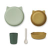 Liewood Paul Kindergeschirr-Set aus PLA „Cat dusty mint multi mix“