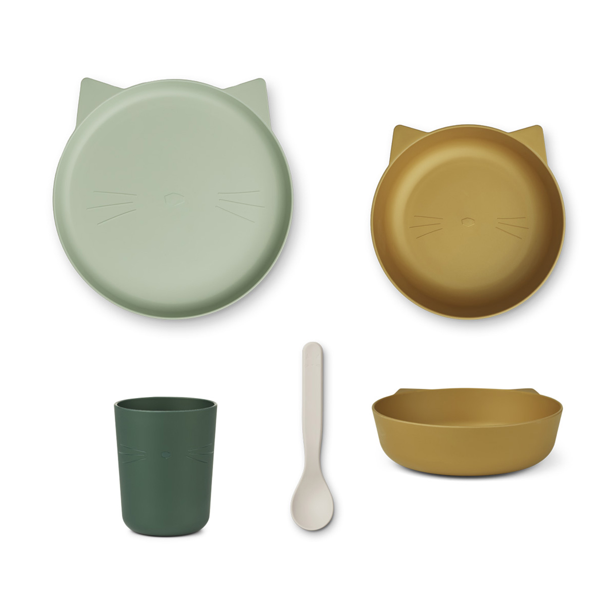 Liewood Paul Kindergeschirr-Set aus PLA „Cat dusty mint multi mix“