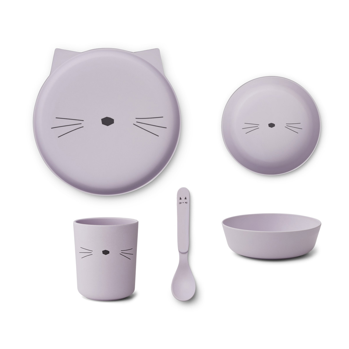 Liewood Brody Geschirr-Set Junior „Cat light lavender“, aus PLA