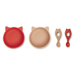 Liewood Evan Silikon Schlüssel-Löffel-Set Baby „Cat apple red tuscany rose mix“, 4-teilig 01