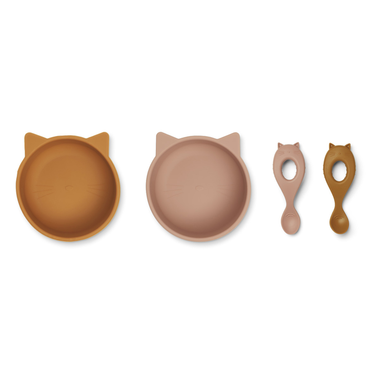 Liewood Evan Silikon Schlüssel-Löffel-Set Baby „Cat mustard : dark rose mix“, 4-teilig 02
