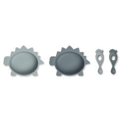 Liewood Evan Silikon Schlüssel-Löffel-Set Baby „Dino blue mix“, 4-teilig 01