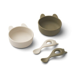 Liewood Evan Silikon Schlüssel-Löffel-Set Baby „Rabbit khaki / sandy mix“, 4-teilig