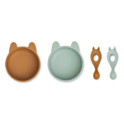 Liewood Evan Silikon Schlüssel-Löffel-Set Baby „Rabbit mustrad peppermint mix“, 4-teilig 01