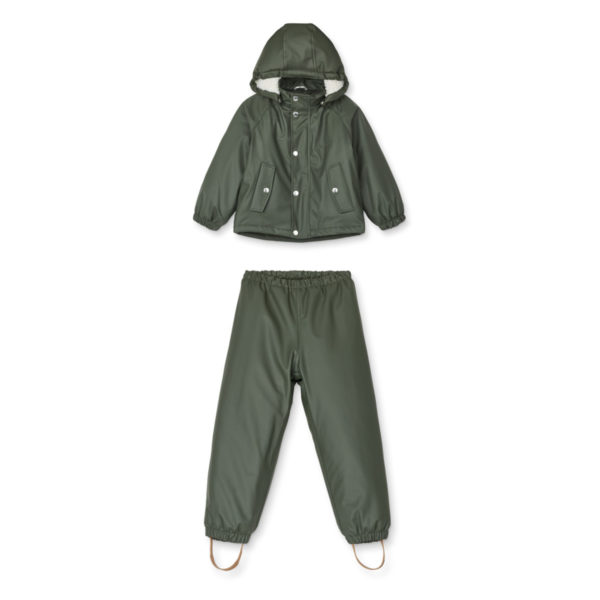 Liewood Ivy gefüttertes Regenbekleidungs-Set „Hunter green“ vorn