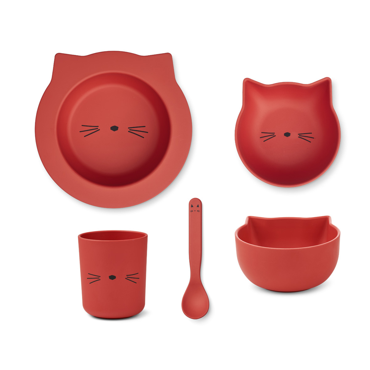 Liewood Joana Geschirr-Set Baby „Cat apple red“, aus PLA
