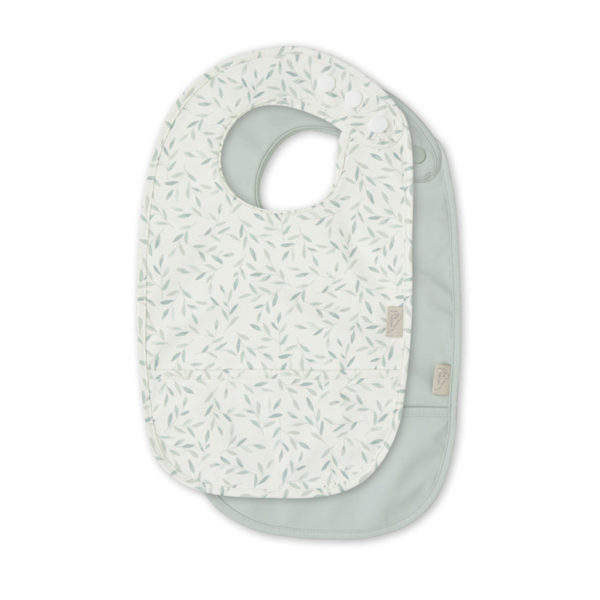 Cam Cam Lätzchen mit Auffangtasche „Green Leaves : Dusty Green“, L36cm 01