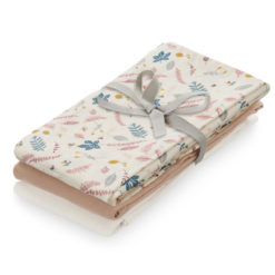 Cam Cam Mulltuch „Pressed Leaves Rose, Dusty Rose, Creme White“, 3er-Set, GOTS, 70x70cm