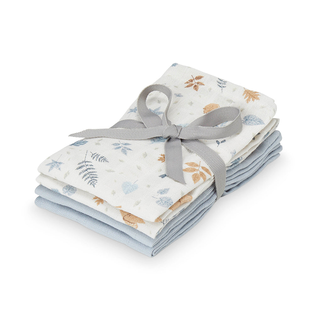 Cam Cam Musselin Waschlappen „Mix Forest, Dusty Blue“, 4er-Set, 30x30cm, GOTS