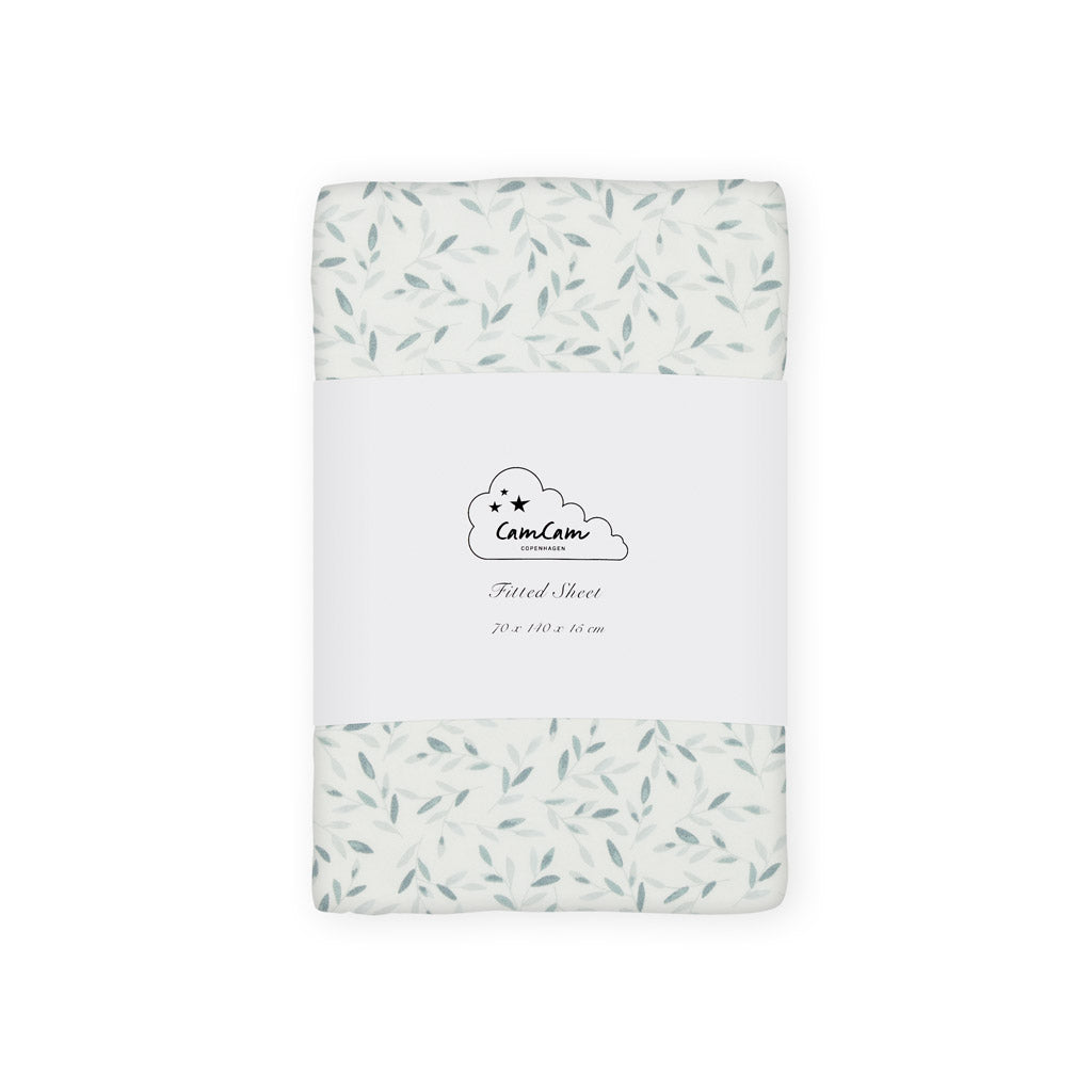 Cam Cam Spannbettlaken „Green Leaves“, 70x140x15cm, GOTS