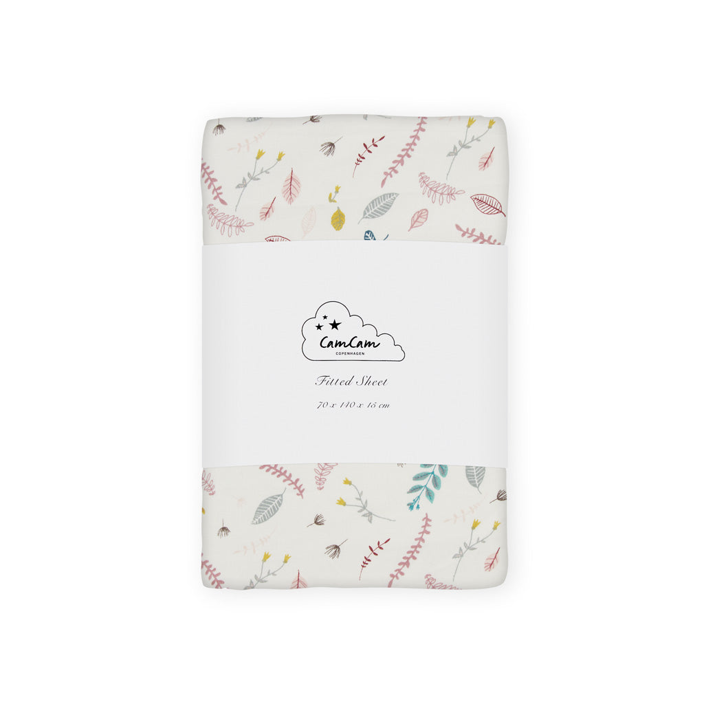 Cam Cam Spannbettlaken „Pressed Leaves Rose“, 70x140x15cm, GOTS