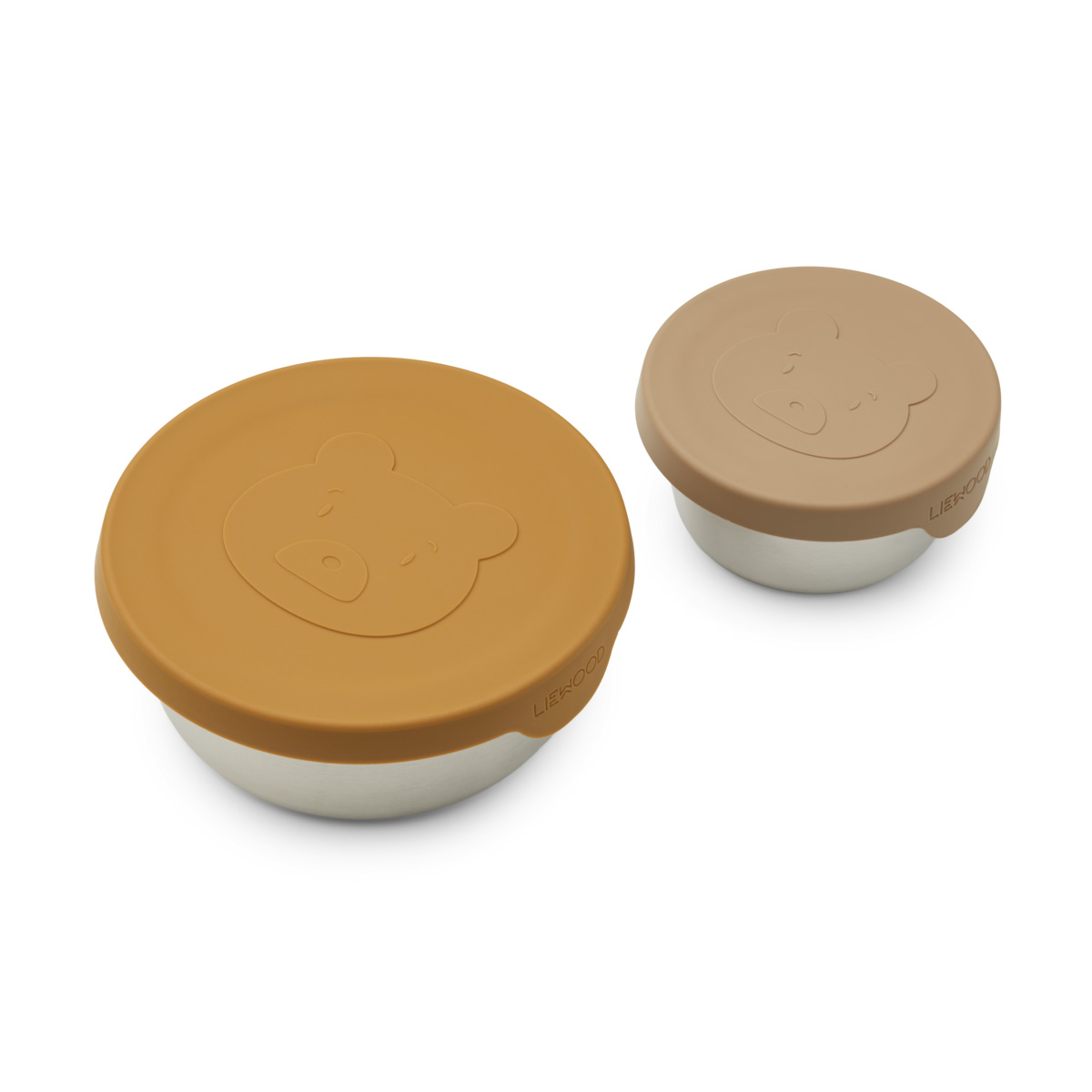 DELISTED Liewood Fiby Snackbox-Set „Mr Bear golden caramel / oat mix“, Edelstahl mit Silikon-Deckel